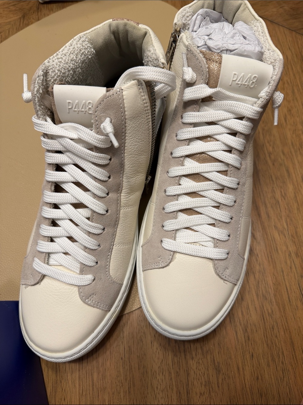 P448 women’s High-Top Sneakers in White & Beige Suede size 39